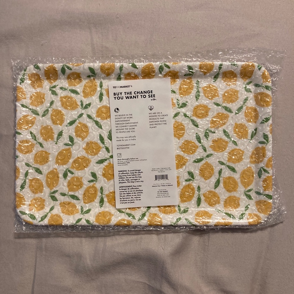 Kitchen Serving Tray Lemon Melamine Printed 12"x7.5" To The Market Fabfitfun